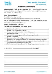 Worksheets for kids - writing-an-autobiography